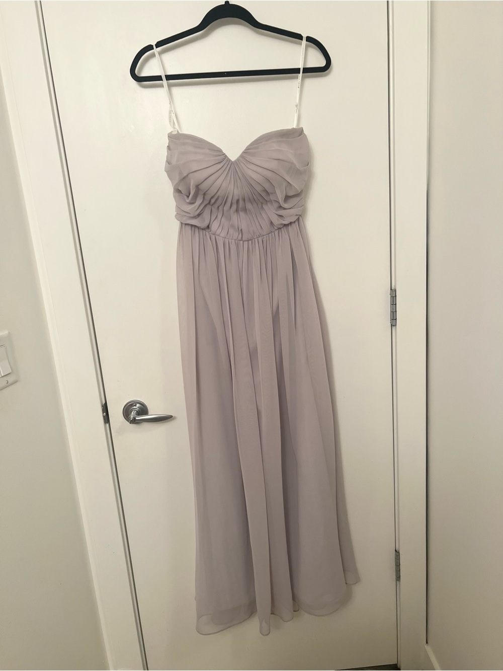 Bari Jay Strapless Chiffon Dress – Silver/Light Lavender, Size 6